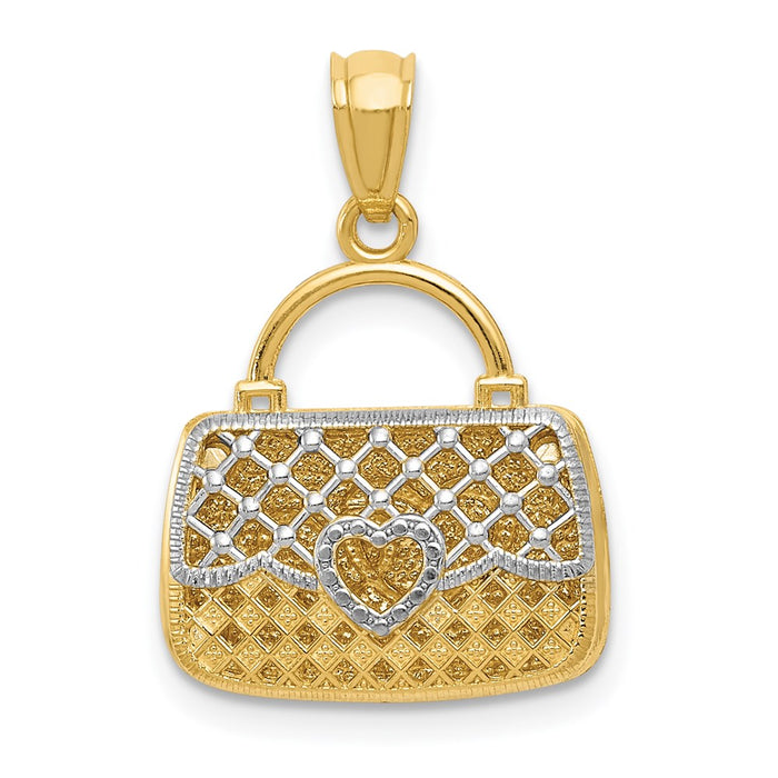 Million Charms 14K Yellow Gold Themed, Rhodium-plated Reversible Heart Handbag Pendant