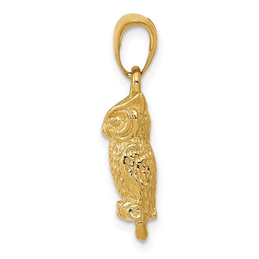 Million Charms 14K Yellow Gold Themed 3-D Owl Pendant