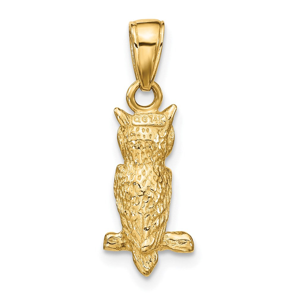 Million Charms 14K Yellow Gold Themed 3-D Owl Pendant