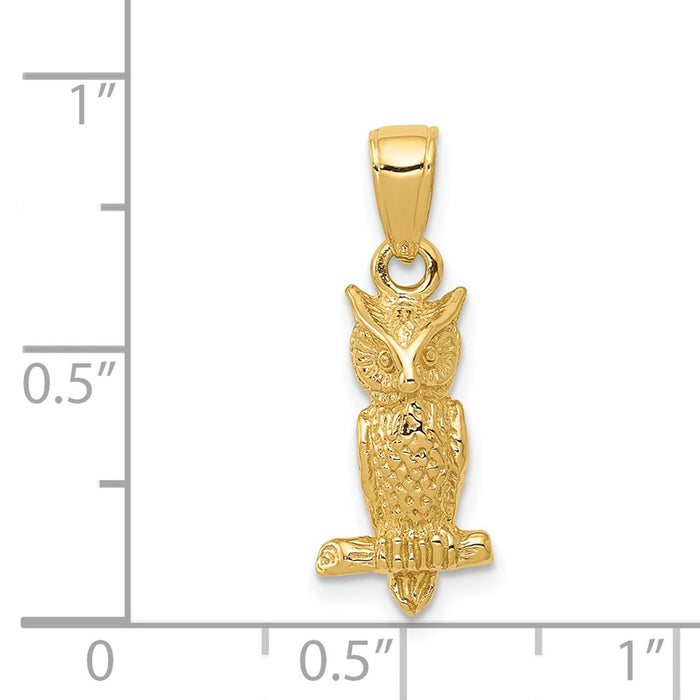 Million Charms 14K Yellow Gold Themed 3-D Owl Pendant