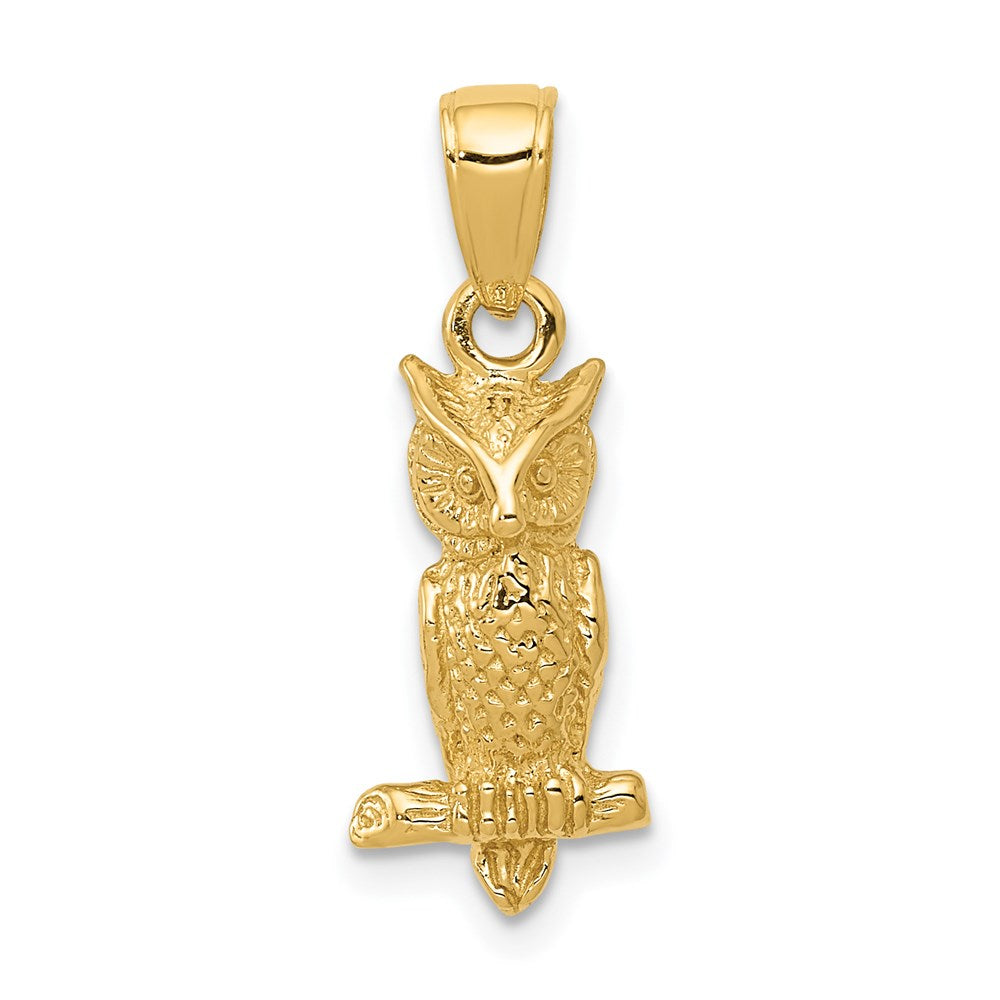 Million Charms 14K Yellow Gold Themed 3-D Owl Pendant