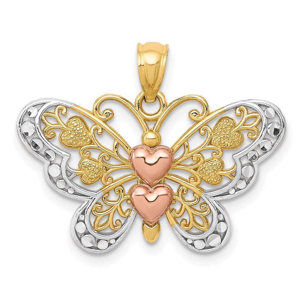 Million Charms 14K Two-Tone Gold Themed & White Rhodium-Plated Butterfly Pendant