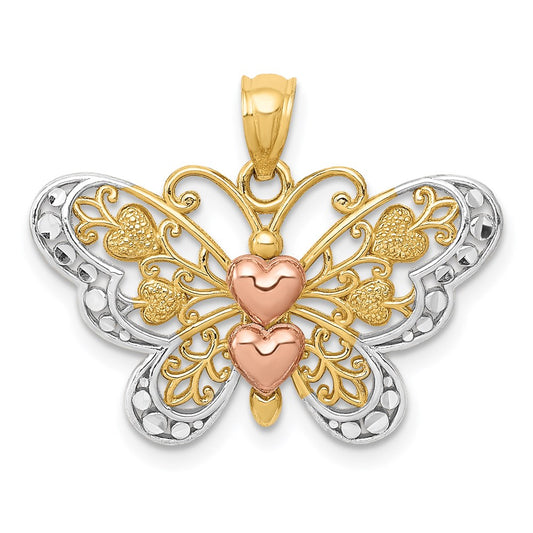 Million Charms 14K Two-Tone Gold Themed & White Rhodium-Plated Butterfly Pendant