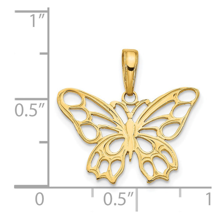 Million Charms 14K Yellow Gold Themed Butterfly Cut-Out Pendant