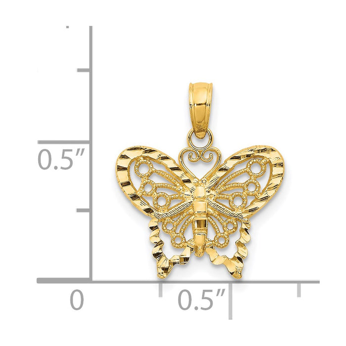 Million Charms 14K Yellow Gold Themed Diamond-Cut Butterfly Pendant