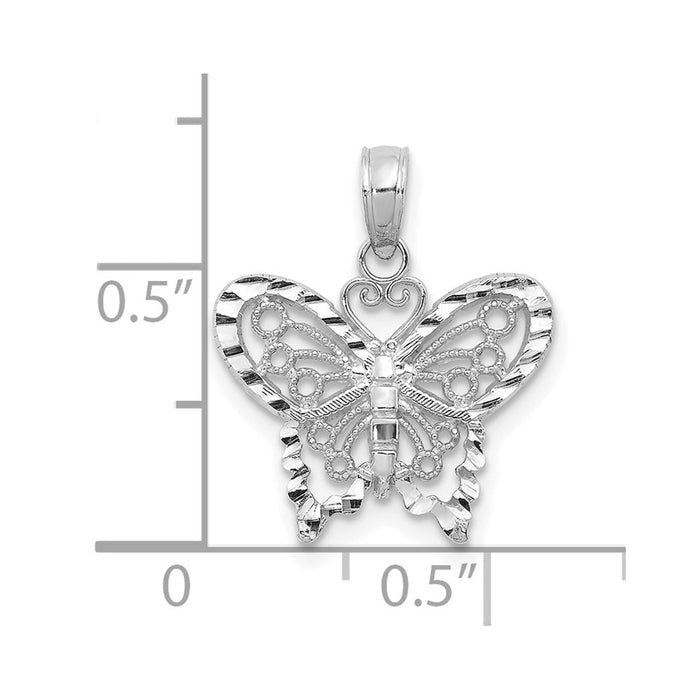 Million Charms 14K White Gold Themed Diamond-Cut Butterfly Pendant