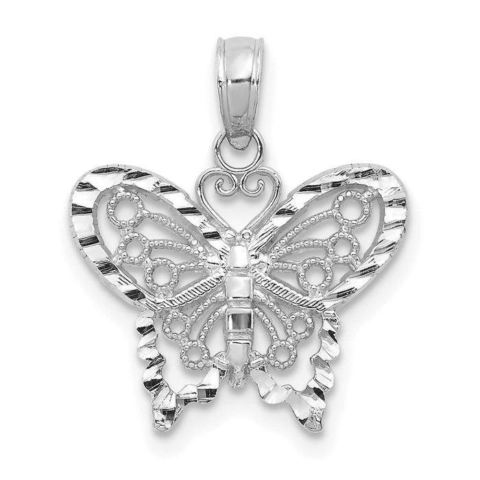 Million Charms 14K White Gold Themed Diamond-Cut Butterfly Pendant