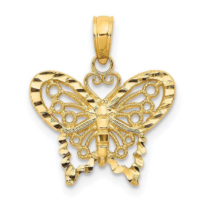 Million Charms 14K Yellow Gold Themed Diamond-Cut Butterfly Pendant