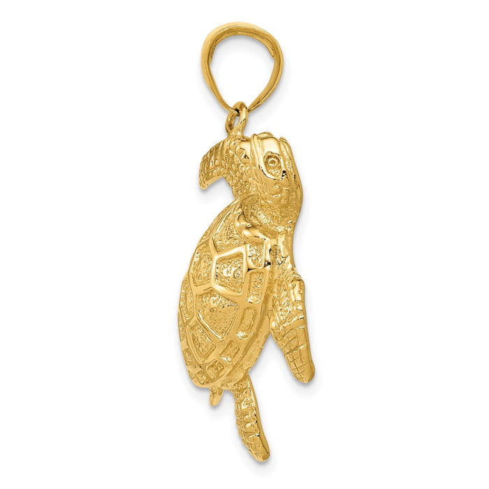 Million Charms 14K Yellow Gold Themed 2-D Sea Turtle Pendant