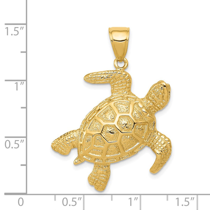 Million Charms 14K Yellow Gold Themed 2-D Sea Turtle Pendant