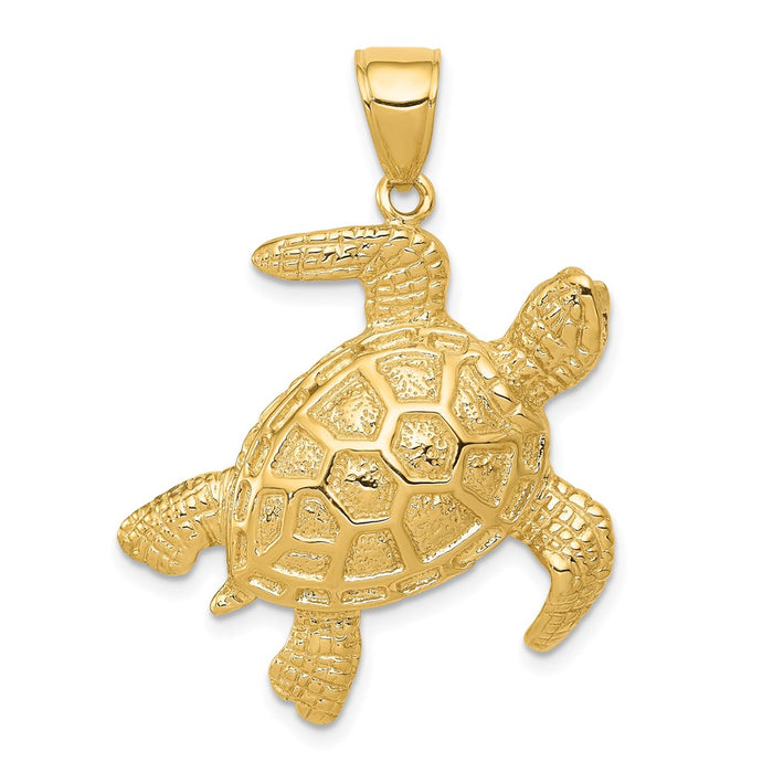 Million Charms 14K Yellow Gold Themed 2-D Sea Turtle Pendant