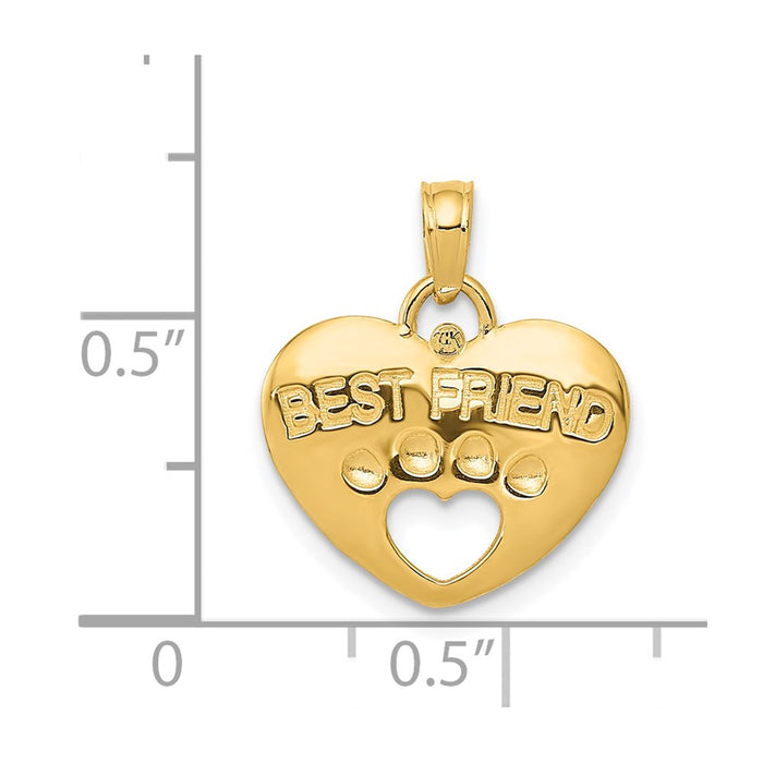 Million Charms 14K Yellow Gold Themed Best Friend On Heart With Cut-Out Paw Pendant