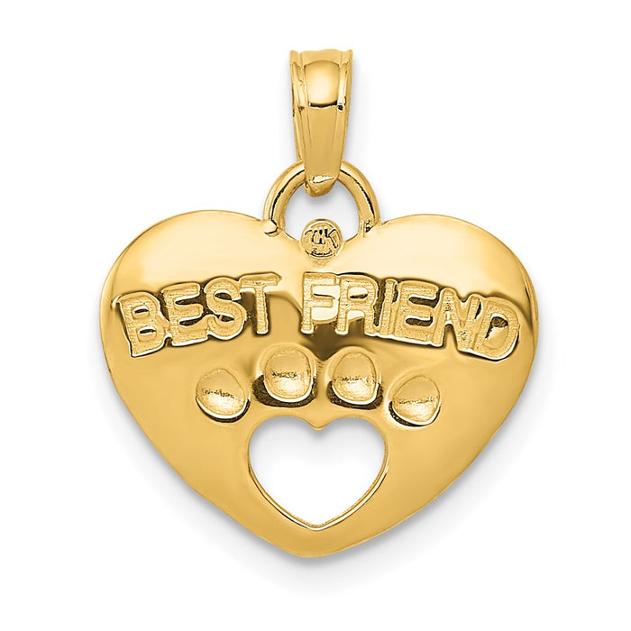 Million Charms 14K Yellow Gold Themed Best Friend On Heart With Cut-Out Paw Pendant