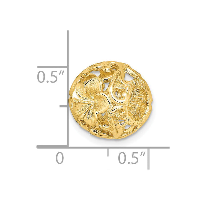 Million Charms 14K Yellow Gold Themed 3-D Cut-Out Flower Barrel Slide Charm