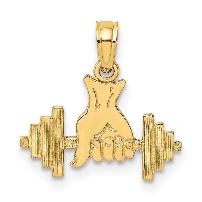 Million Charms 14K Yellow Gold Themed Hand Holding Barbell Charm