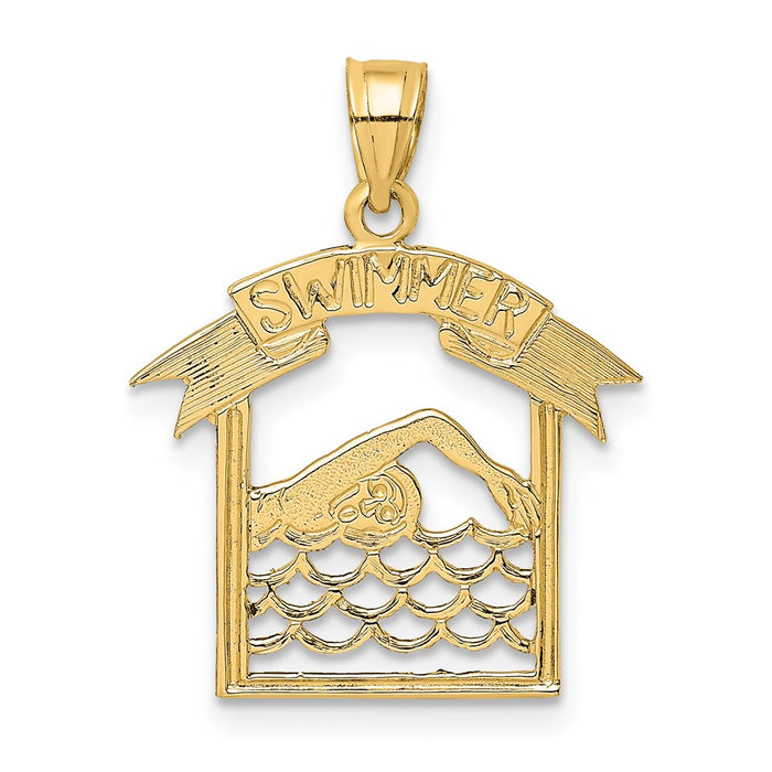 Million Charms 14K Yellow Gold Themed Swimmer In Frame Charm