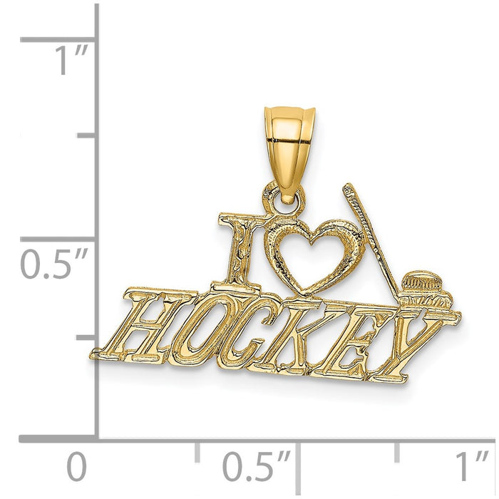 Million Charms 14K Yellow Gold Themed I Love Sports Hockey Charm