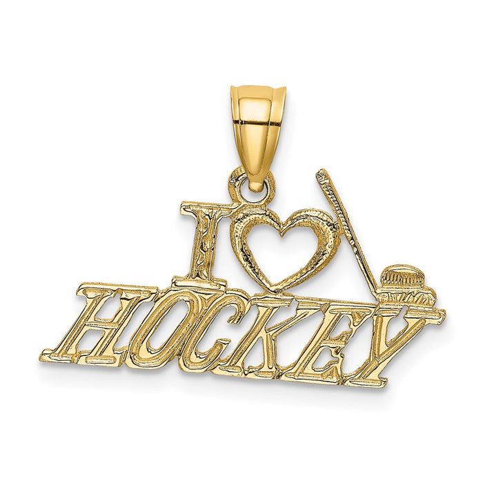 Million Charms 14K Yellow Gold Themed I Love Sports Hockey Charm