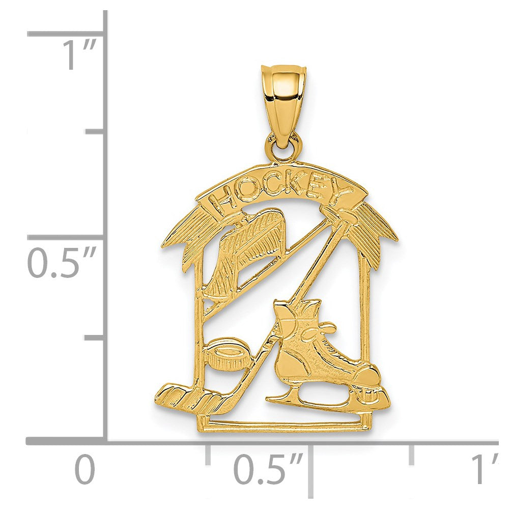 Million Charms 14K Yellow Gold Themed Sports Hockey Story Framed Charm