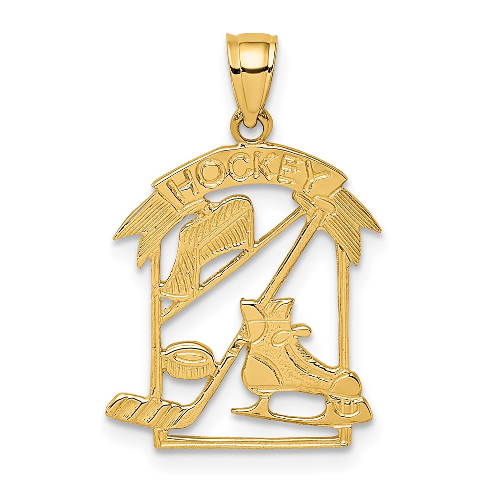 Million Charms 14K Yellow Gold Themed Sports Hockey Story Framed Charm
