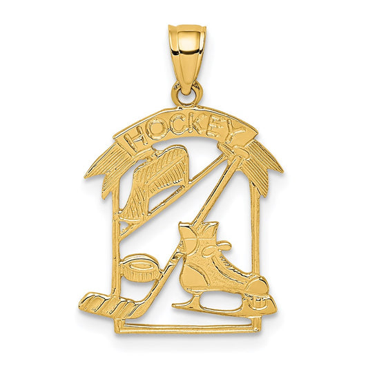 Million Charms 14K Yellow Gold Themed Sports Hockey Story Framed Charm