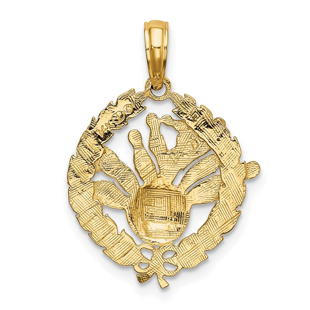 Million Charms 14K Yellow Gold Themed Bowling Story In Leaf Circle Charm