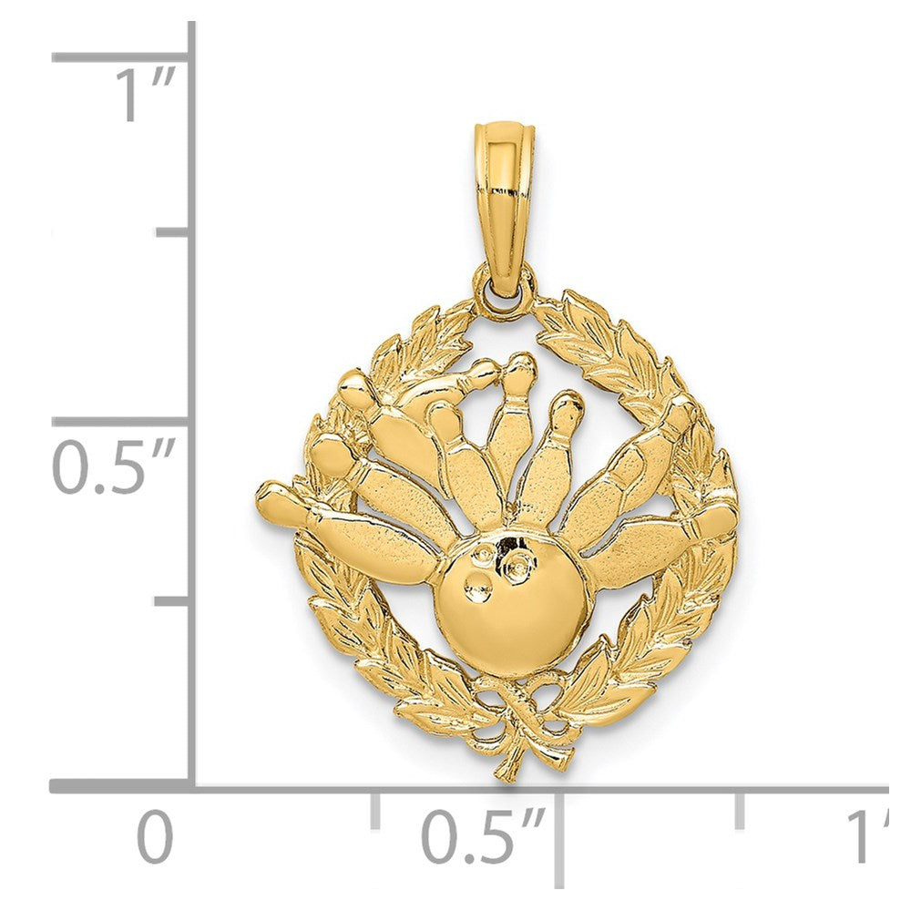 Million Charms 14K Yellow Gold Themed Bowling Story In Leaf Circle Charm