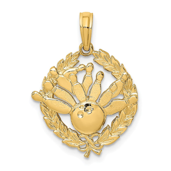 Million Charms 14K Yellow Gold Themed Bowling Story In Leaf Circle Charm
