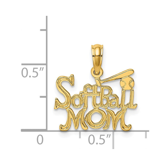 Million Charms 14K Yellow Gold Themed Softball Mom With Bat, Ball Charm