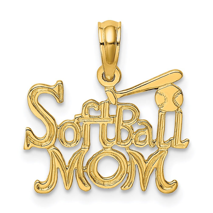 Million Charms 14K Yellow Gold Themed Softball Mom With Bat, Ball Charm