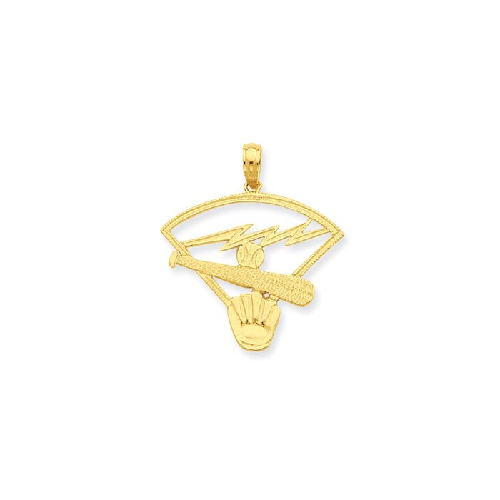 Million Charms 14K Yellow Gold Themed Sports Baseball Diamond Pendant