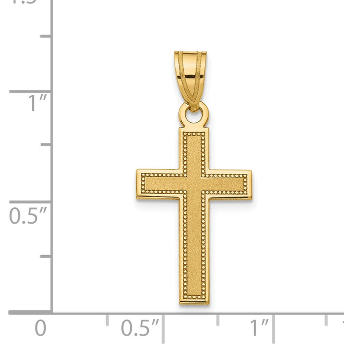 Million Charms 14K Yellow Gold Themed Small Satin Relgious Cross Pendant