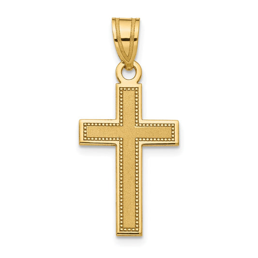 Million Charms 14K Yellow Gold Themed Small Satin Relgious Cross Pendant