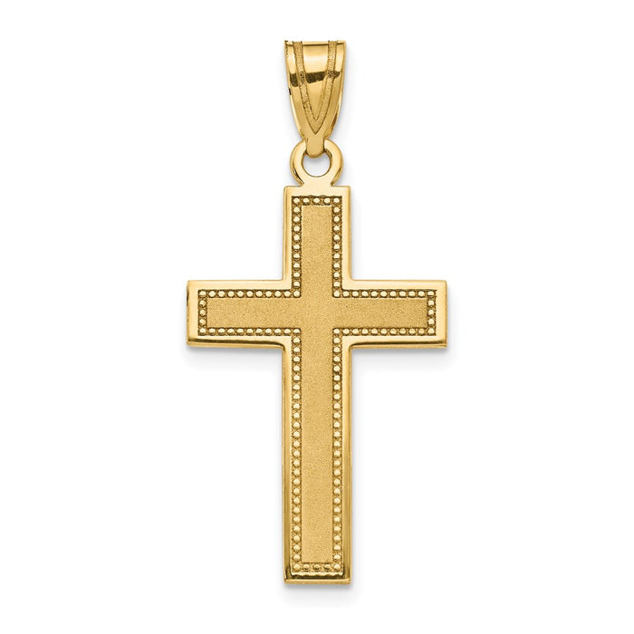 Million Charms 14K Yellow Gold Themed Large Satin Relgious Cross Pendant