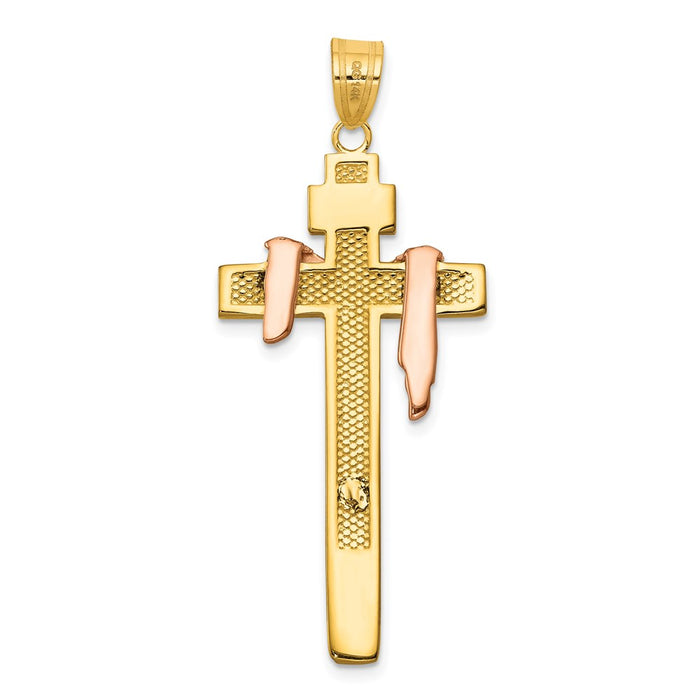 Million Charms 14K Yellow Gold Themed Tri-Color Large Draped Inri Relgious Crucifix Pendant