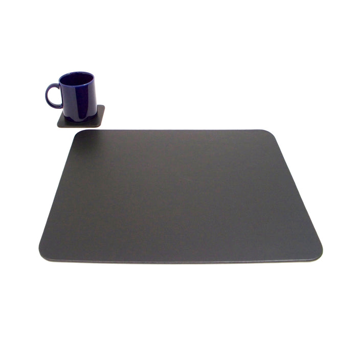Occasion Gallery Black Color Black Leather 14"x17" Conference Table Pad with Single Coaster. 17 L x 14 W x 0.15 H in.