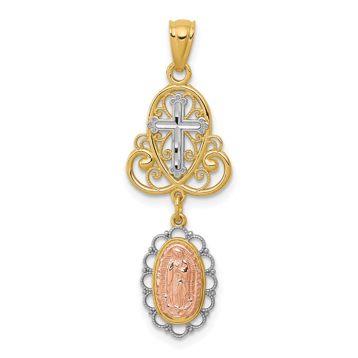 Million Charms 14K Two-Tone Gold Themed & Rhodium-Plated Relgious Our Lady Of Guadalupe Relgious Cross Pendant