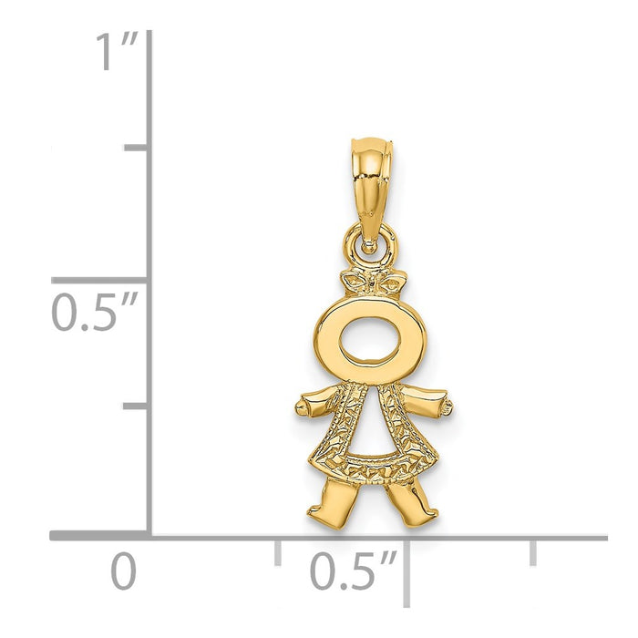 Million Charms 14K Yellow Gold Themed Polished & Textured Girl Charm