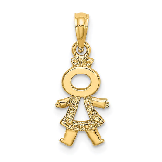 Million Charms 14K Yellow Gold Themed Polished & Textured Girl Charm