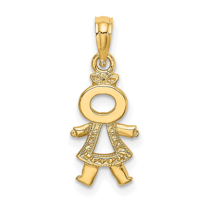 Million Charms 14K Yellow Gold Themed Polished & Textured Girl Charm