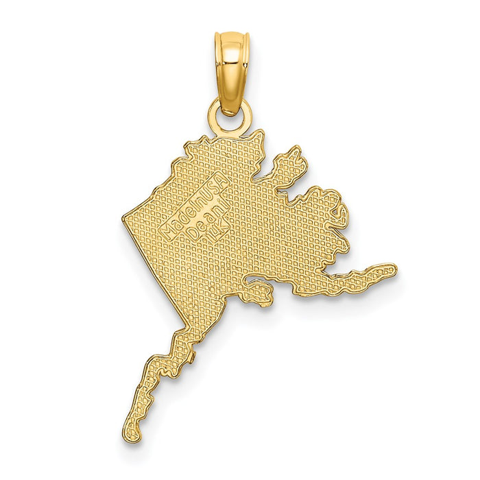 Million Charms 14K Yellow Gold Themed Polished & Textured Alaska Map Charm