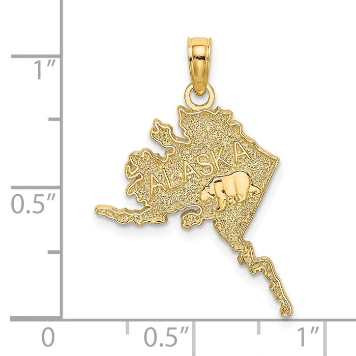 Million Charms 14K Yellow Gold Themed Polished & Textured Alaska Map Charm