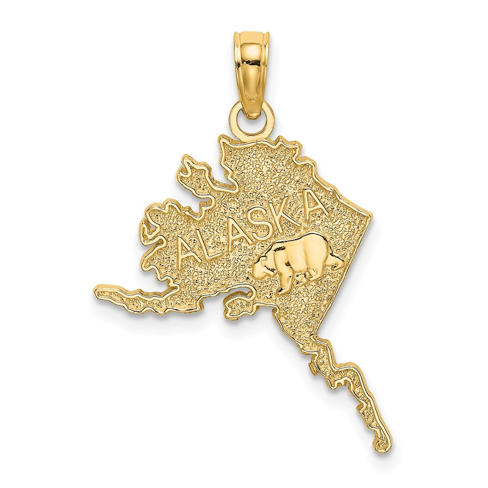 Million Charms 14K Yellow Gold Themed Polished & Textured Alaska Map Charm
