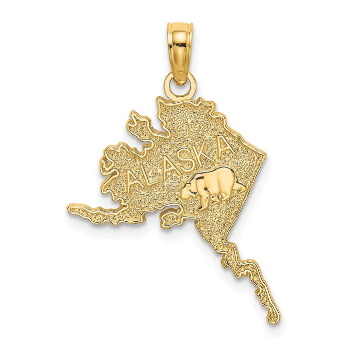 Million Charms 14K Yellow Gold Themed Polished & Textured Alaska Map Charm