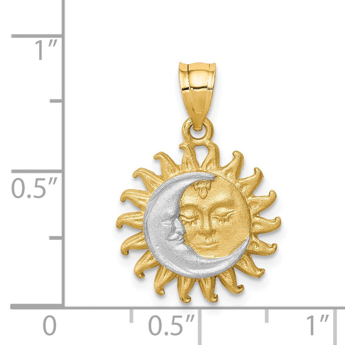 Million Charms 14K Yellow Gold Themed With Rhodium-plated Brushed Sun/Moon Pendant