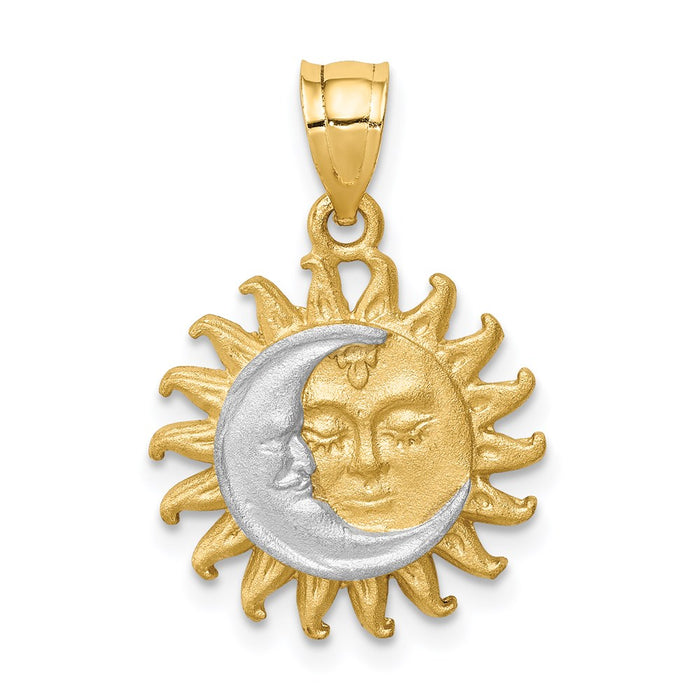 Million Charms 14K Yellow Gold Themed With Rhodium-plated Brushed Sun/Moon Pendant