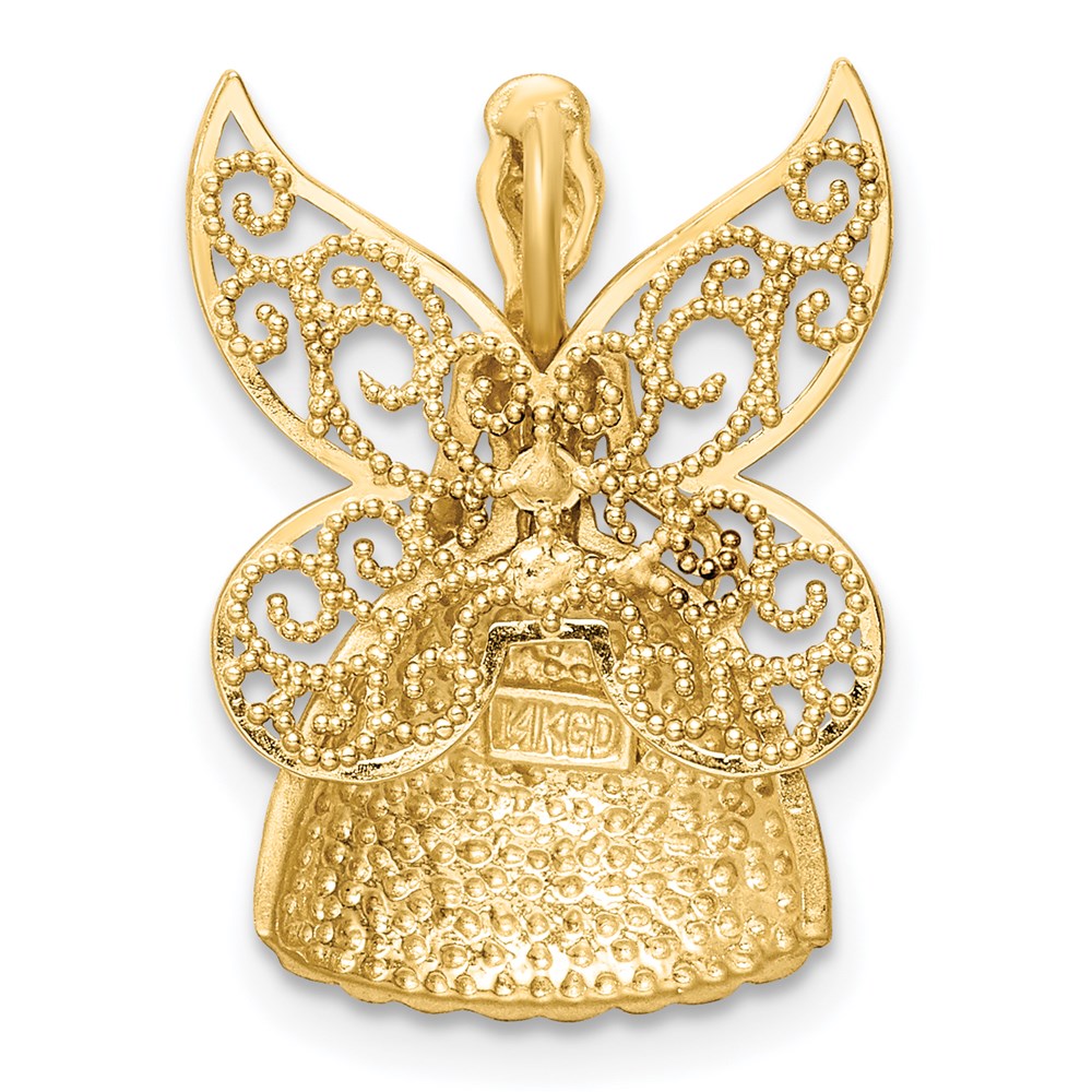 Million Charms 14K Yellow Gold Themed Brushed & Diamond-Cut Filigree Fairy Chain Slide