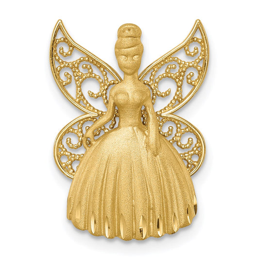 Million Charms 14K Yellow Gold Themed Brushed & Diamond-Cut Filigree Fairy Chain Slide