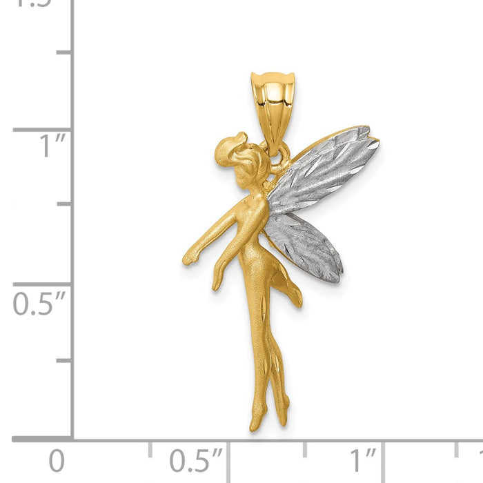 Million Charms 14K Yellow Gold Themed With Rhodium-plated Diamond-Cut Fairy Pendant