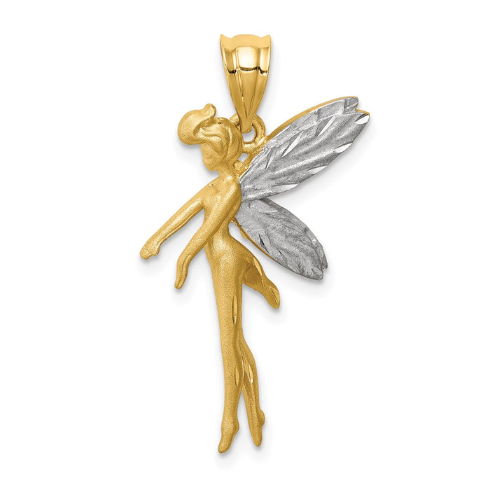 Million Charms 14K Yellow Gold Themed With Rhodium-plated Diamond-Cut Fairy Pendant